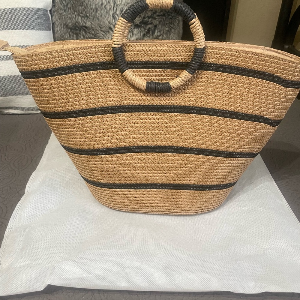 Vici Tan and Black Woven Tote Bag